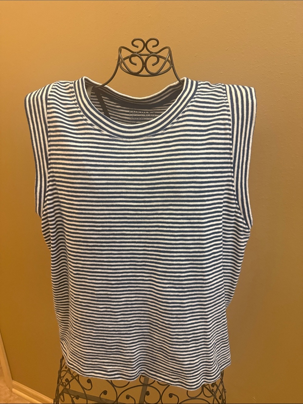 Faherty Navy and White Striped Sleeveless Crewneck Top